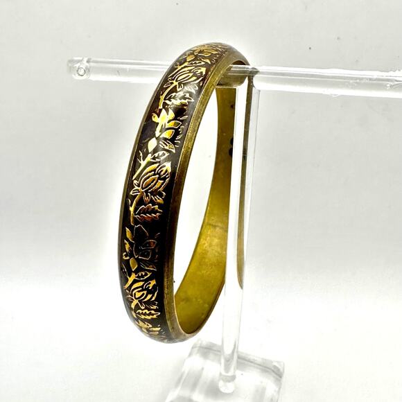 Brass Floral Bangle Retro Bracelet Flowers Heart Cutout Boho Casual Jewelry - Picture 5 of 8